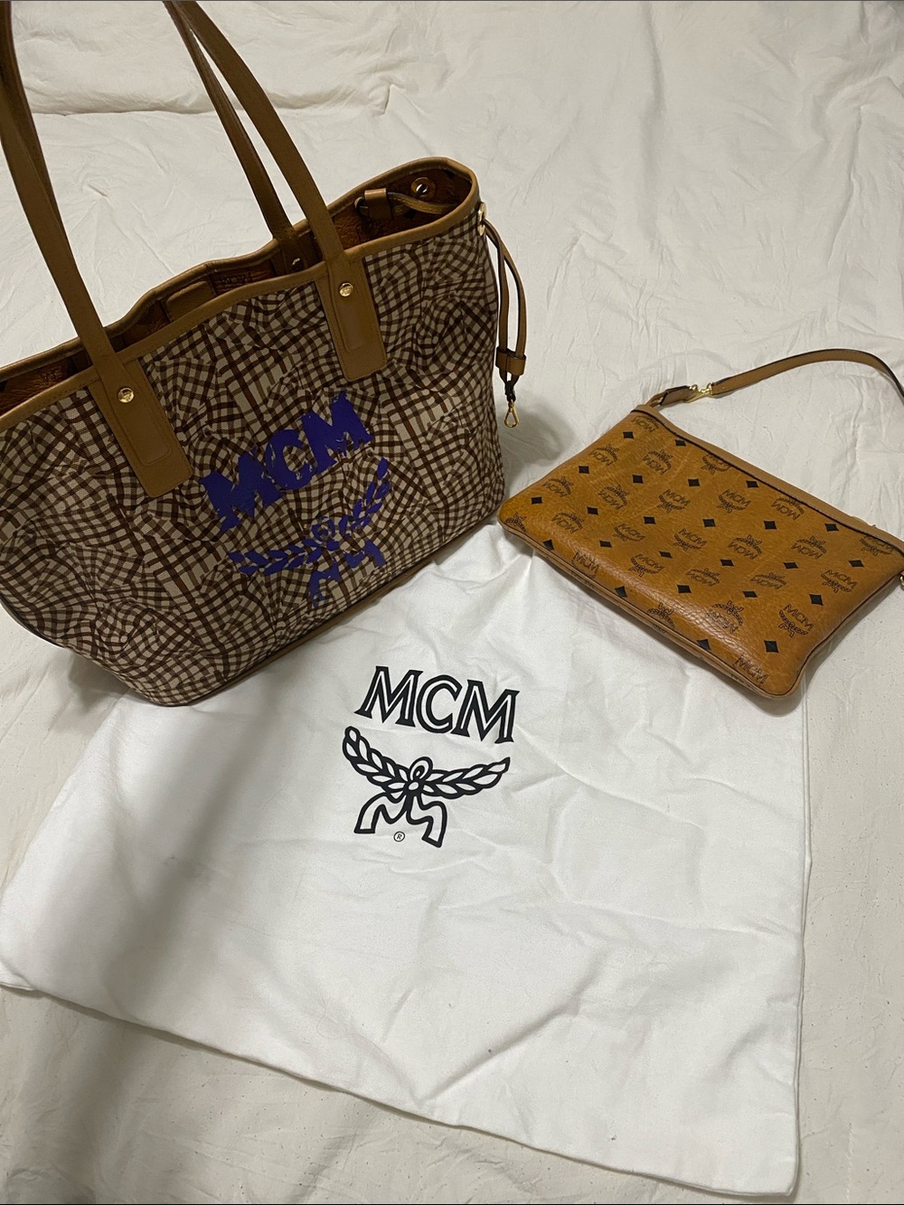 Women’s MCM reversible shoulder bag in Cognac
